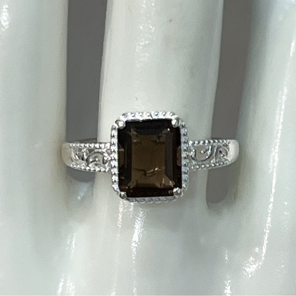 Brazilian Smoky Quartz Sterling Silver Solitaire Ring Sz 9 - Picture 5 of 9
